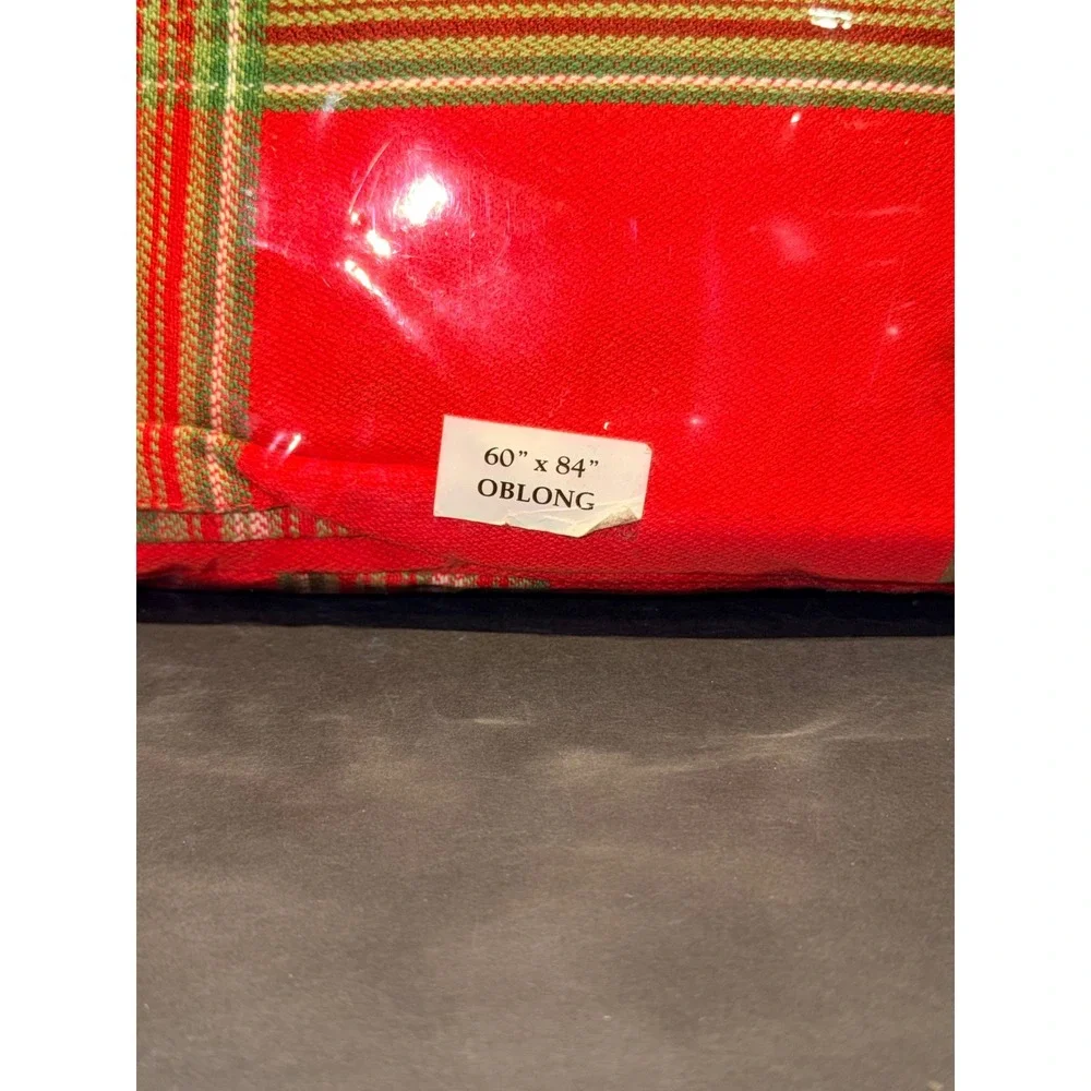 Lenox Holiday Gatherings Plaid Tablecloth 60 x 84 Oblong Red Cotton Christmas